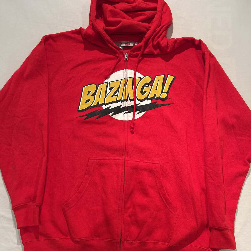 The Big Bang Theory Bazinga! Red Full Zip Hoodie Sweatshirt - Men's Size 2XL